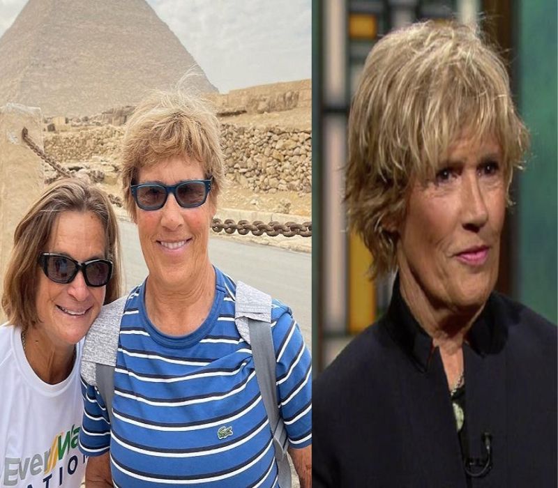 Two women posing near the pyramids, wearing sunglasses, with one image showing a close-up of a woman with short, blonde hair.